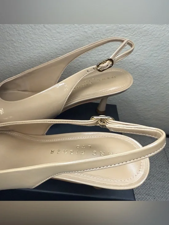 Marc Fisher Neutral Slingback Pointed Kitten Heels, Size 7 - Picture 11 of 16